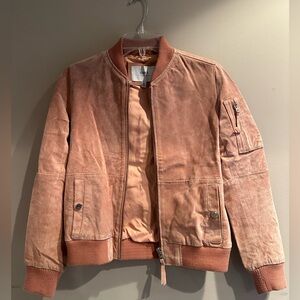 100% Suede Leather Bomber Jacket (Obey) - XXS - Dusty Pink/ Salmon